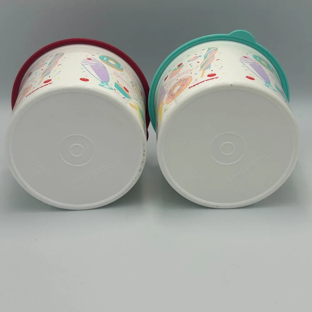 Tupperware Sweet Treats 2 Piece Set Stacking Lids Canisters Ice Cream Candy Teal